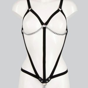 Bondage Boutique Open Cup Body Harness with Chains