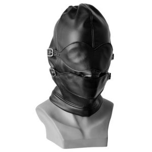 Bondage Gimp Hood With Detachable Mask, Chin Strap & Ball Gag
