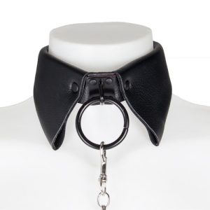 Bondara Black Faux Leather Red Suede Shirt Collar and Leash