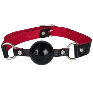 Bondara Black Faux Leather Red Suede Silicone Ball Gag