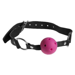 Bondara Leather Ball Gag with Pink Vented Ball