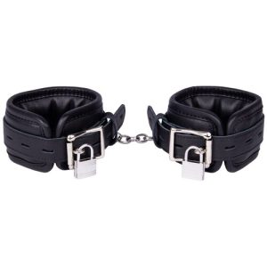Bondara Luxe Erotica Black Leather Lockable Ankle Cuffs