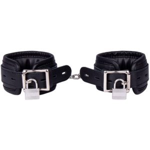 Bondara Luxe Erotica Black Leather Lockable Handcuffs