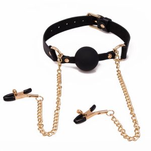 Bondara Luxe Gilded Cage Ball Gag With Nipple Clamps