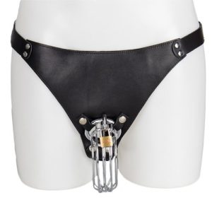 Bondara Luxe Leather Male Chastity Harness with Cock Cage