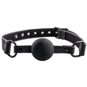 Bondara Matte PU Black Silicone Ball Gag with D-Rings