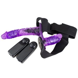 Bondara Two-Timer Purple Vibrating Double Strap-On - 7 Inch