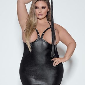 Exposed Lust Plus Size Wet Look Studded Open-Cup Mini Dress