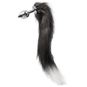 Kinky Tails Vixen Grey Faux Fur Stainless Steel Tail Butt Plug