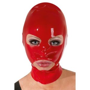 Late X Red Latex Open Mouth and Eyes Bondage Hood
