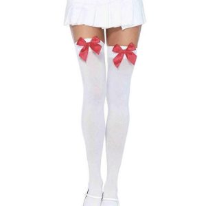 Leg Avenue White Hold-Ups with Red Bows