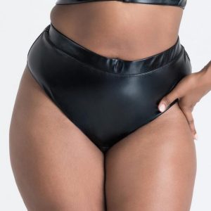 Lovehoney Plus Size Fierce Wet Look Cut-Out Crotchless Thong