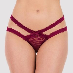Lovehoney Wine Lace Cage-Back Crotchless Knickers